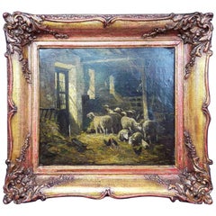 19th Century Barbizon Painting Oil on Canvas by Charles Emile Jacque, Paris