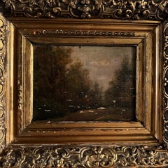 19th-century Barbizon School oil on canvas laid down on panel, gilt frame