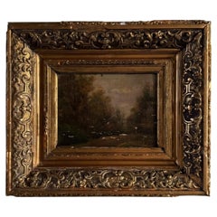 19th-century Barbizon School oil on canvas laid down on panel, gilt frame