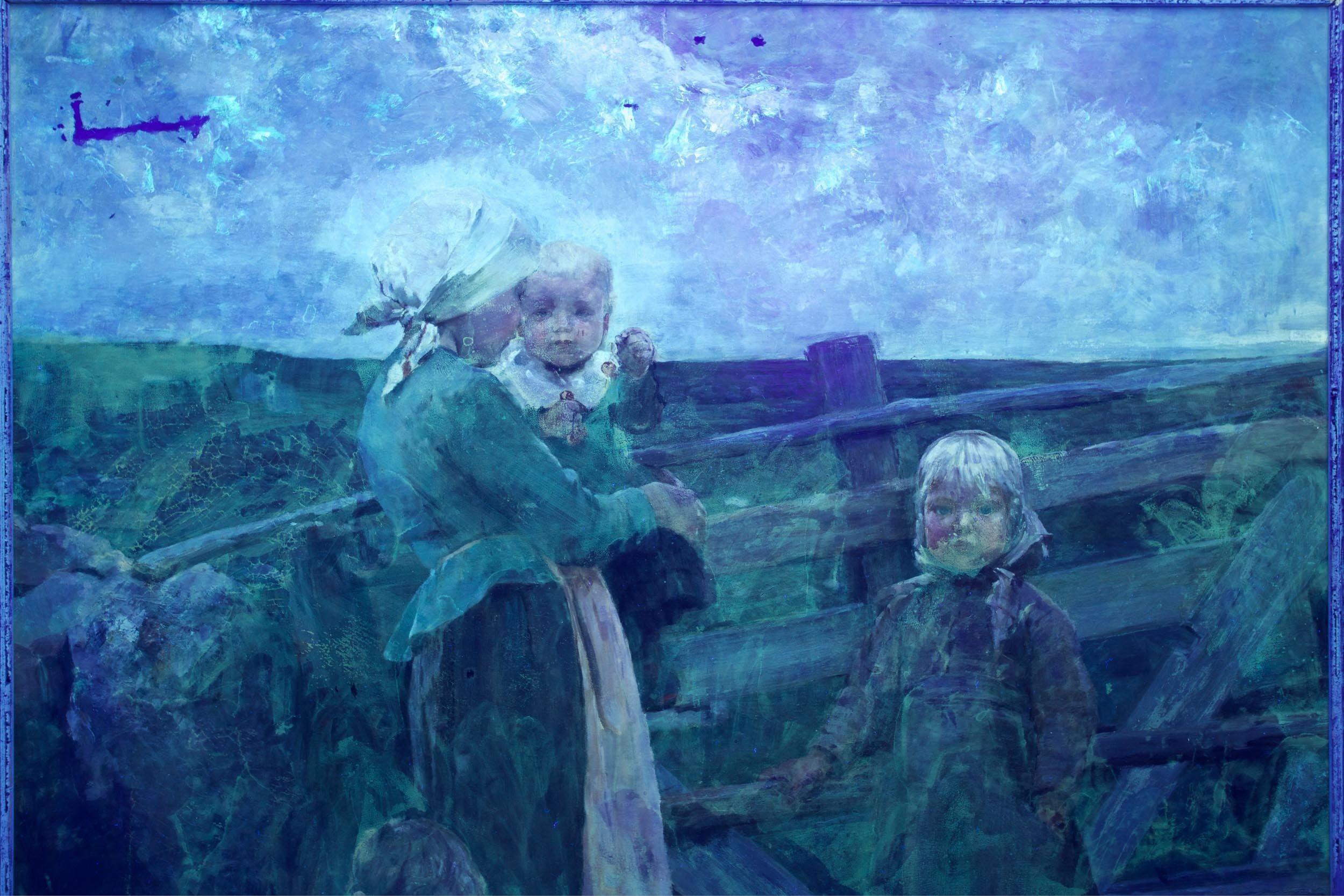 19th Century Barbizon School Painting of Mother and Children 12