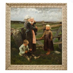 19th Century Barbizon School Painting of Mother and Children