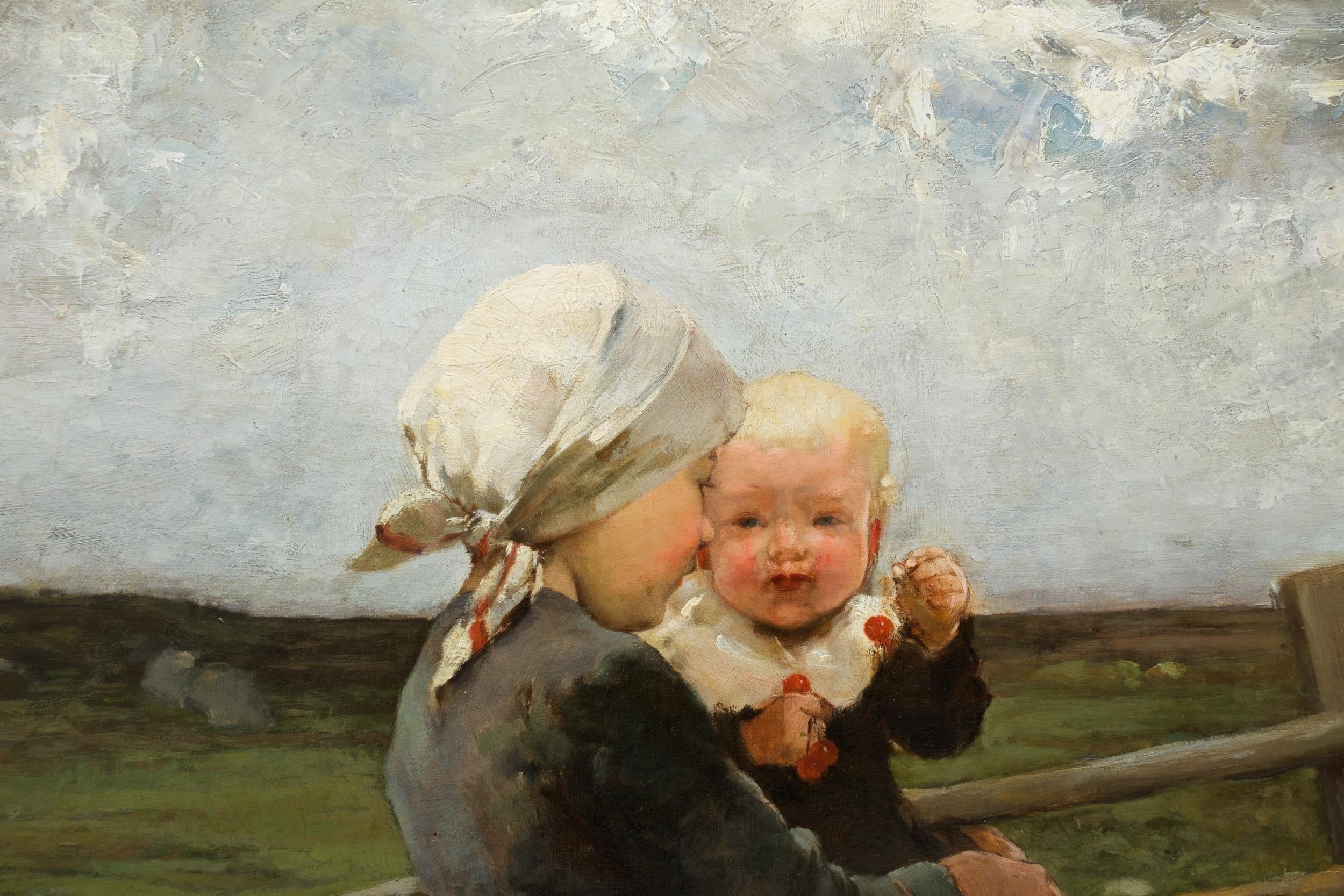 19th Century Barbizon School Painting of Mother and Children 2