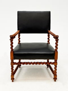 19th Century Barely Twist Butternut Arm Chair with Carved Lions Heads