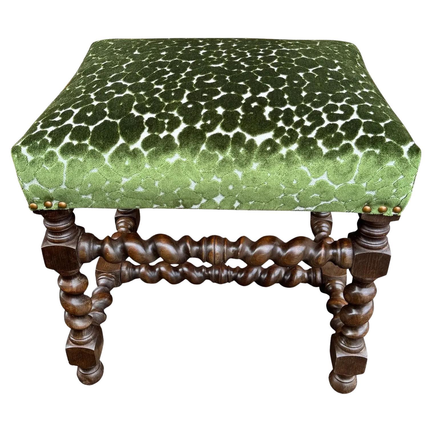 Antique Barley-Twist Leg Bench With New Upholstery