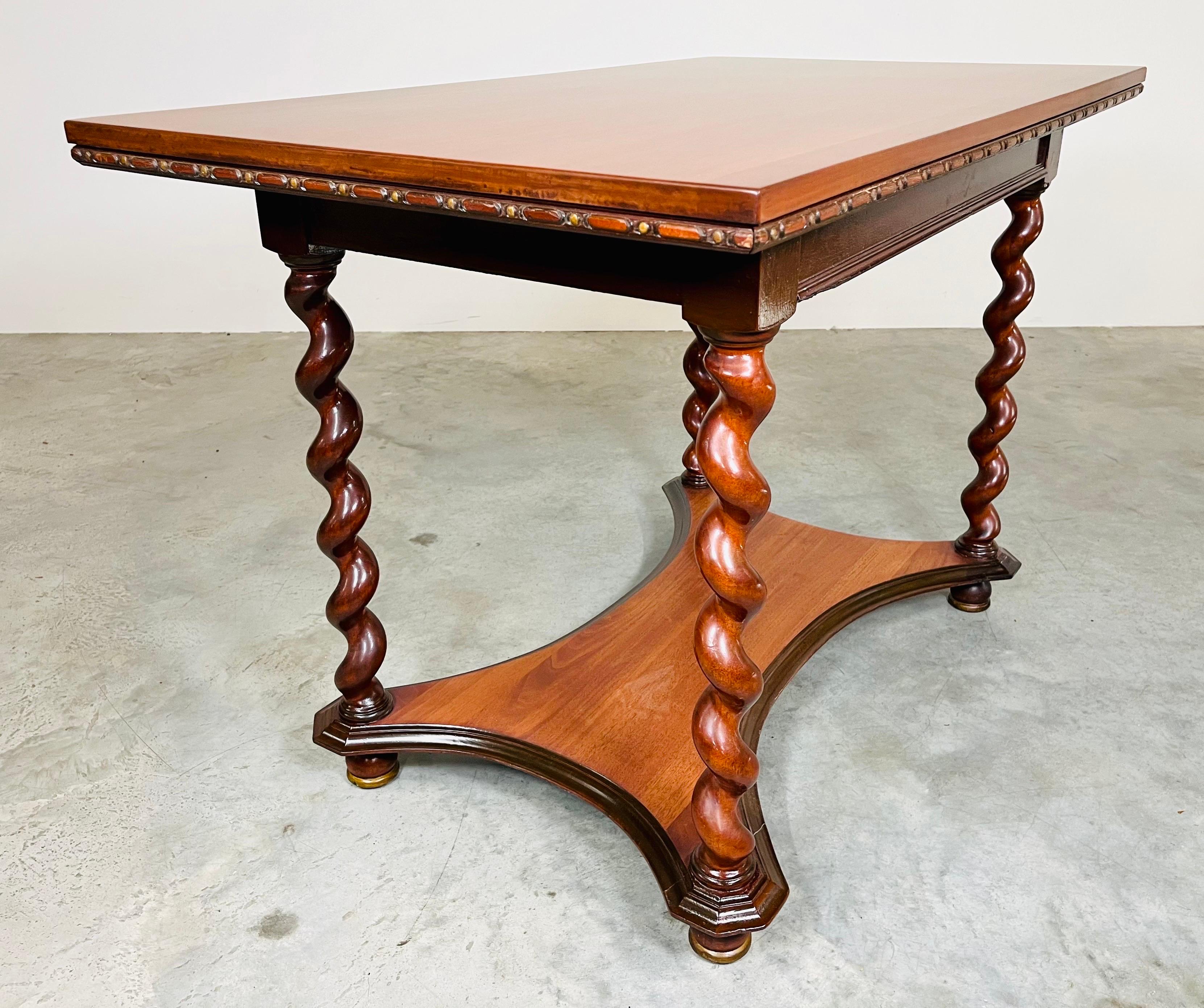 Louis XIII 19th Century Barley Twist Mahogany Desk Console or Library Table by Imperial For Sale