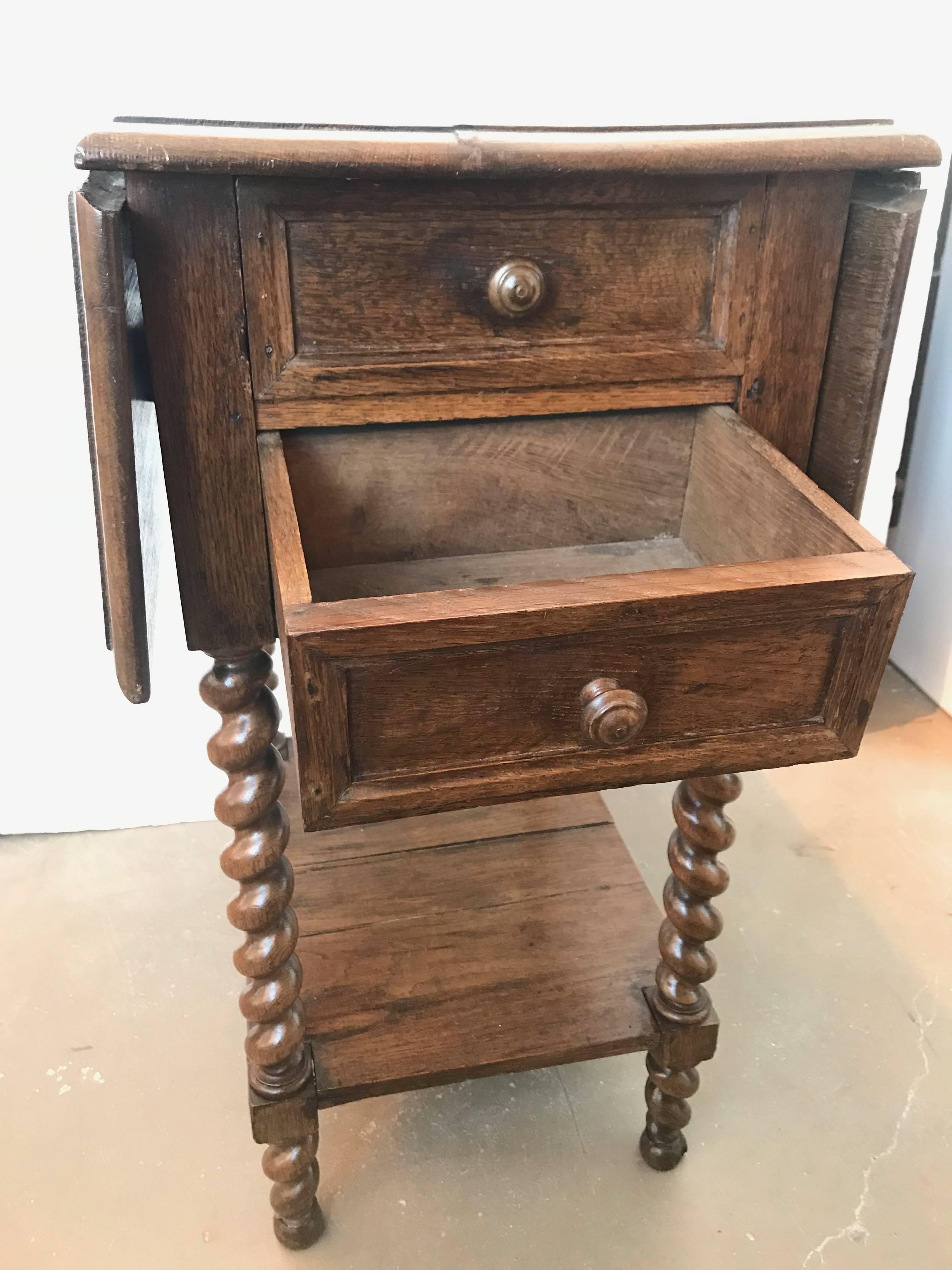 19th Century Barley Twist Oak Drop Leaf Work Table For Sale 5