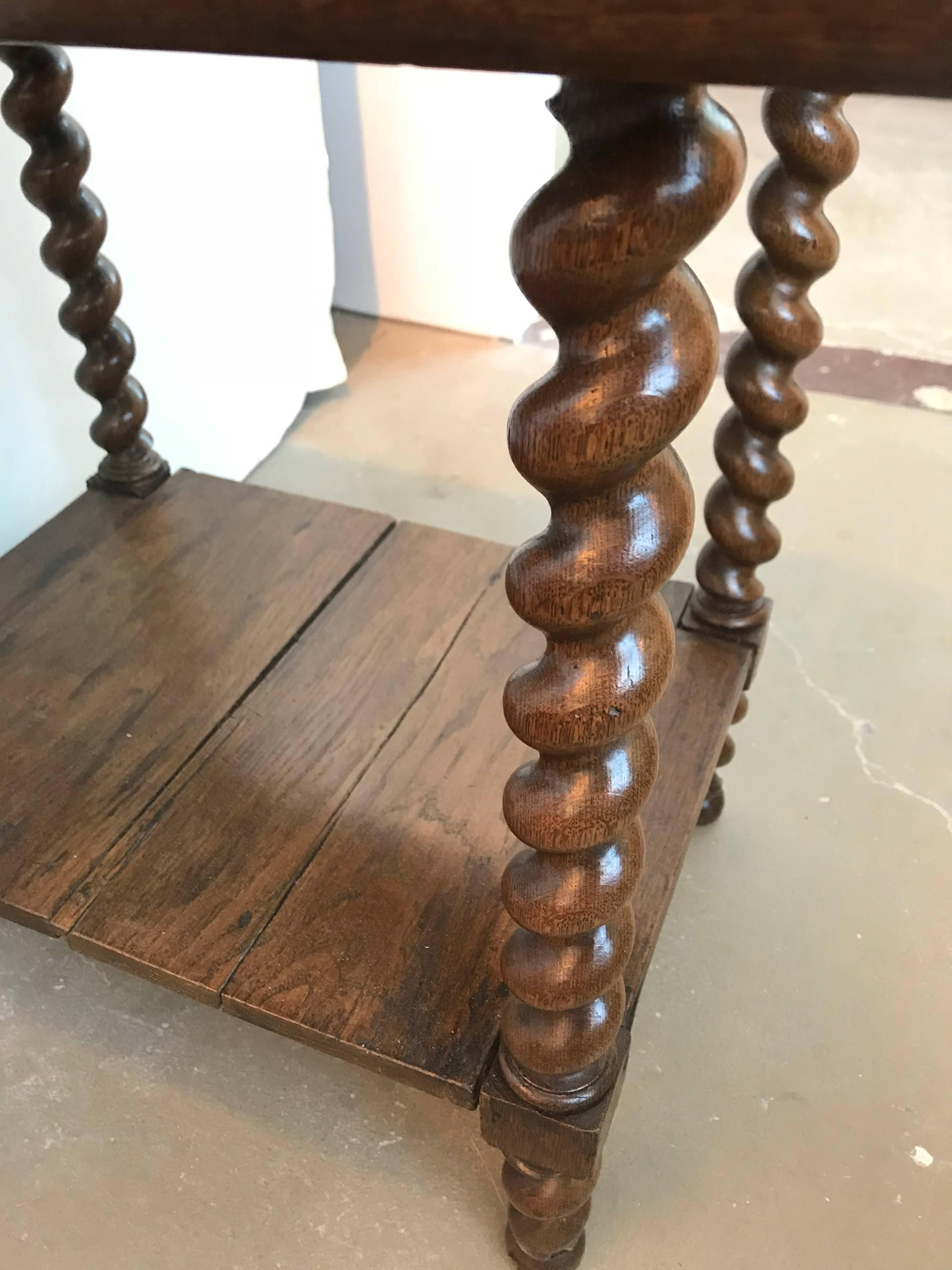 19th Century Barley Twist Oak Drop Leaf Work Table For Sale 6