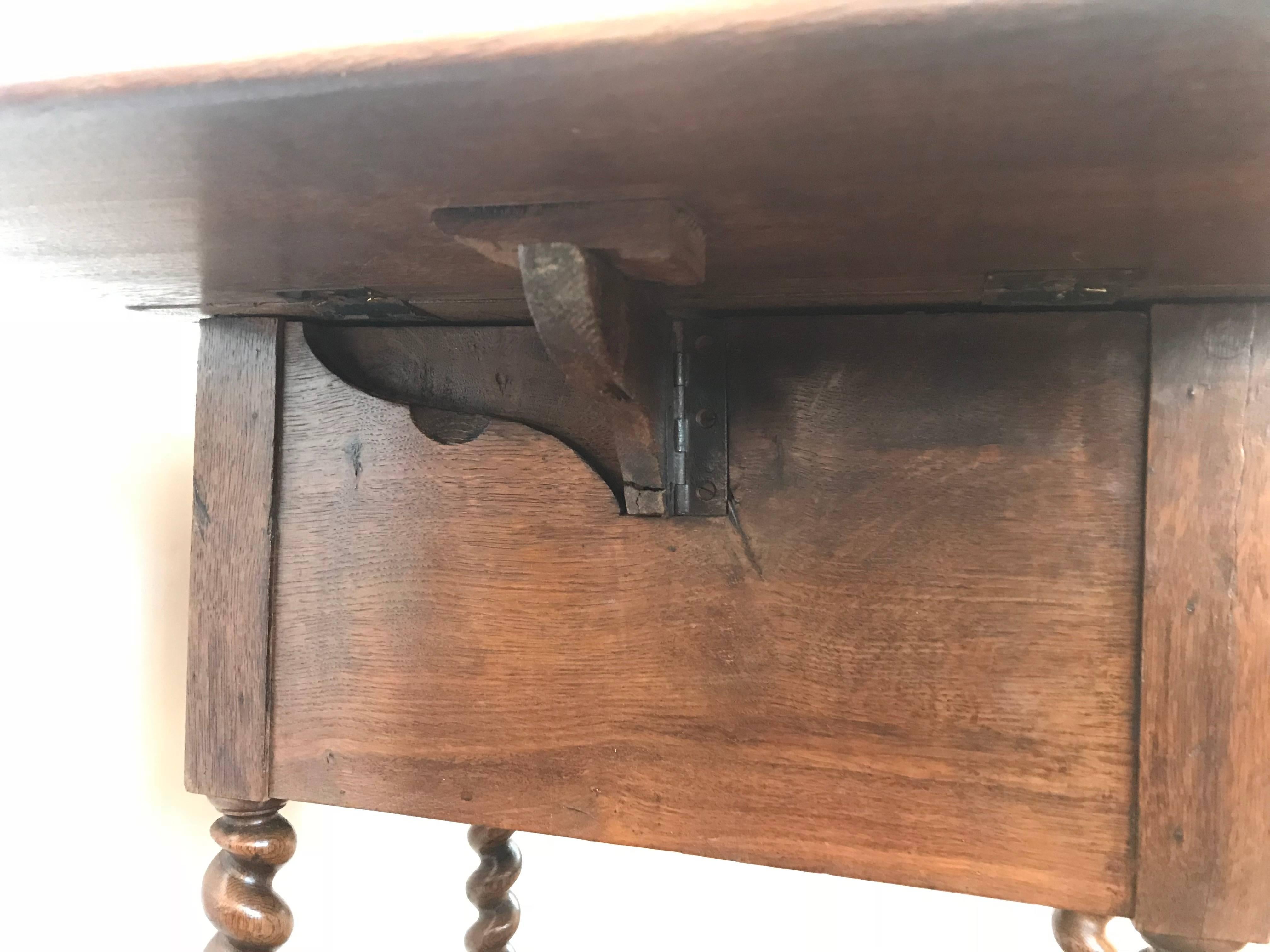 19th Century Barley Twist Oak Drop Leaf Work Table For Sale 7
