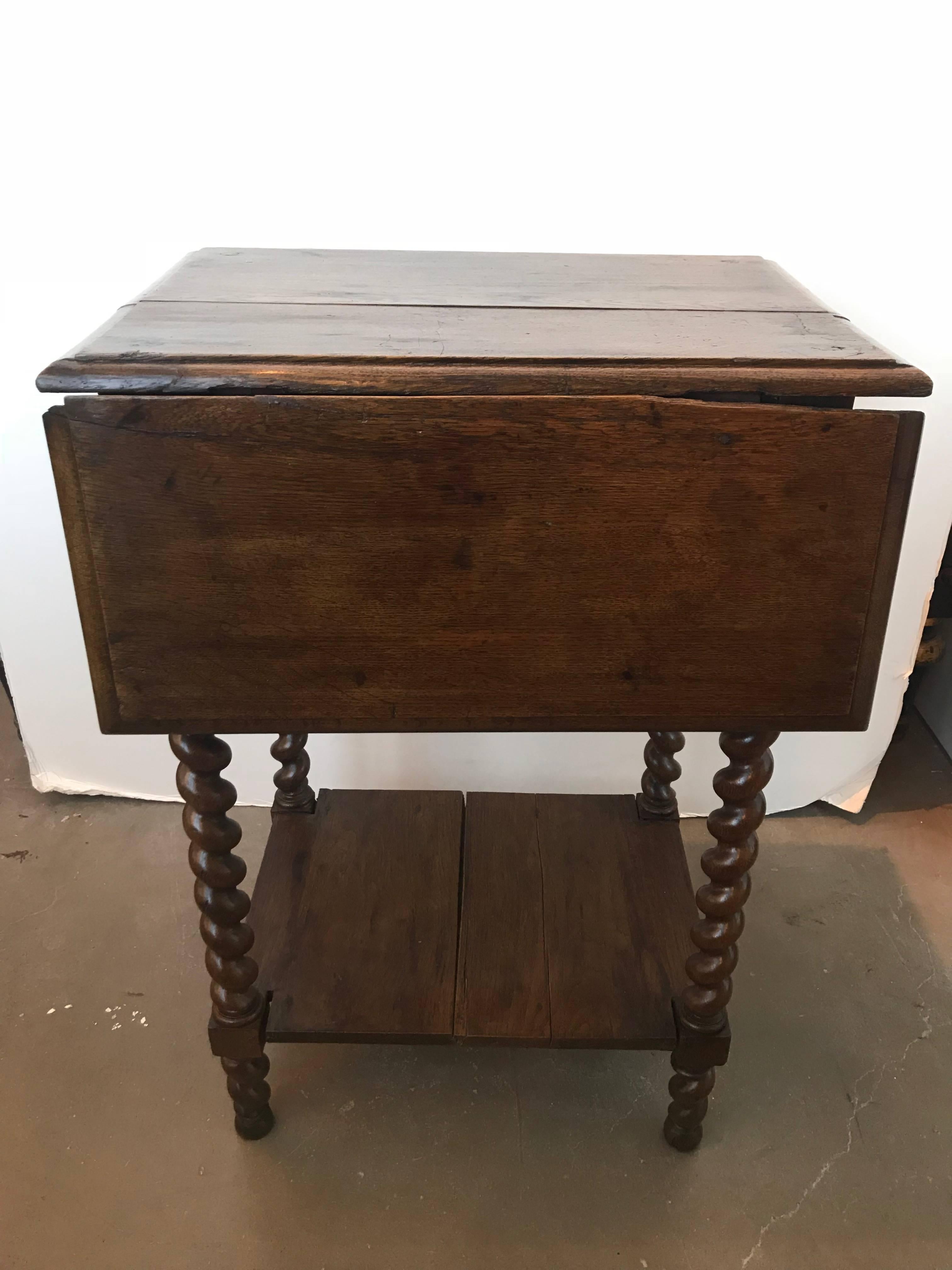 19th Century Barley Twist Oak Drop Leaf Work Table For Sale 8