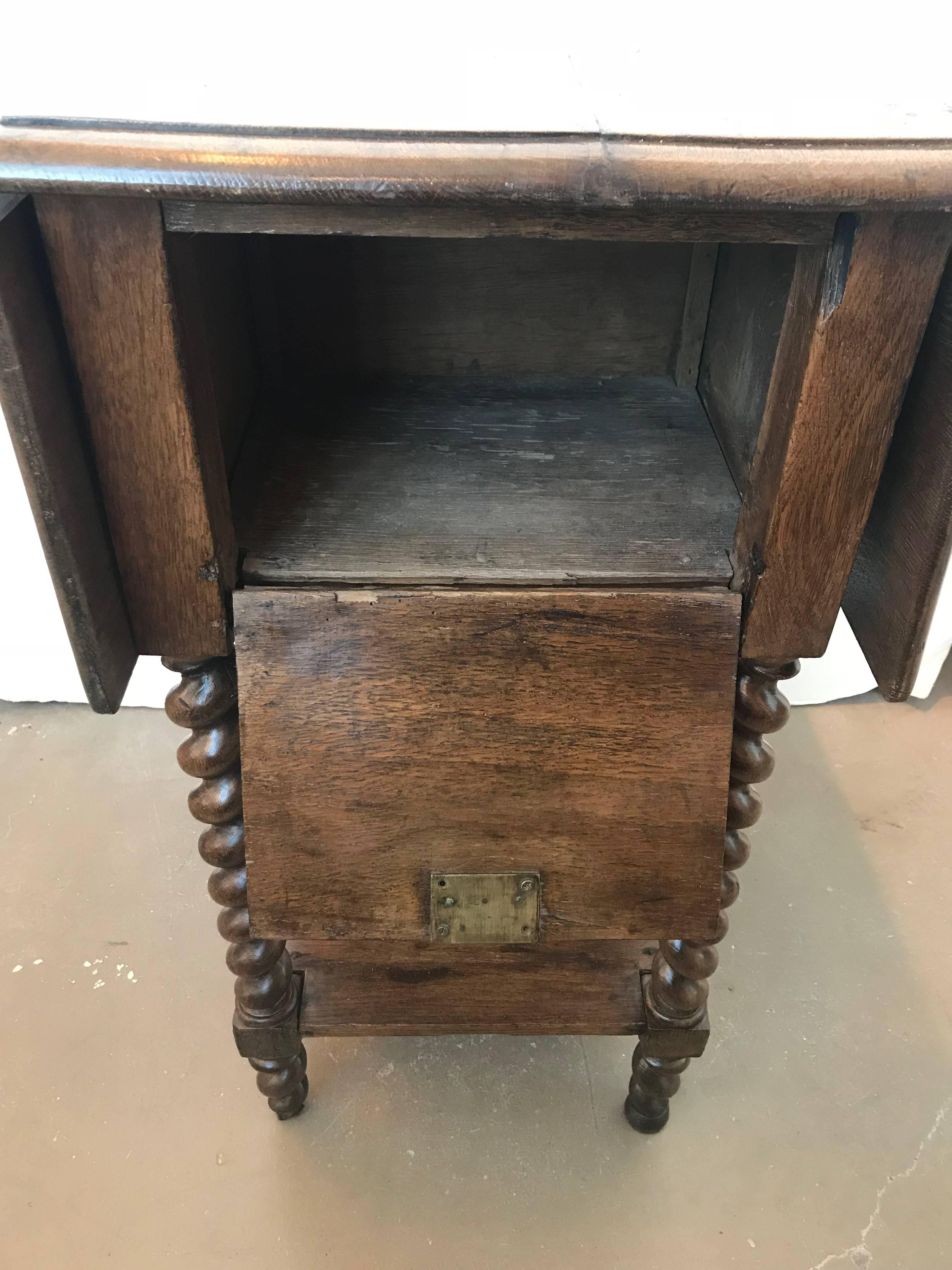 19th Century Barley Twist Oak Drop Leaf Work Table For Sale 9