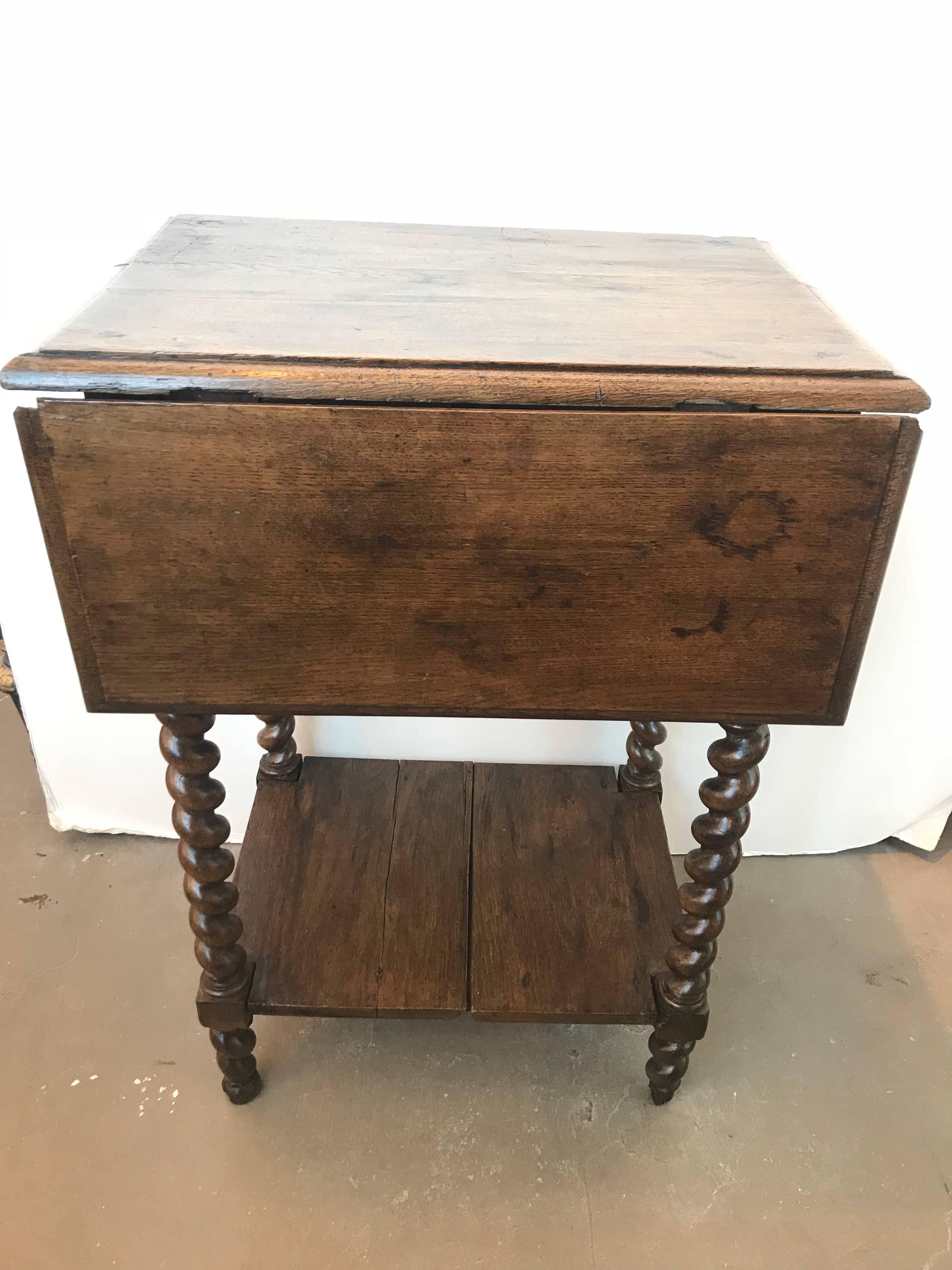 19th Century Barley Twist Oak Drop Leaf Work Table For Sale 10