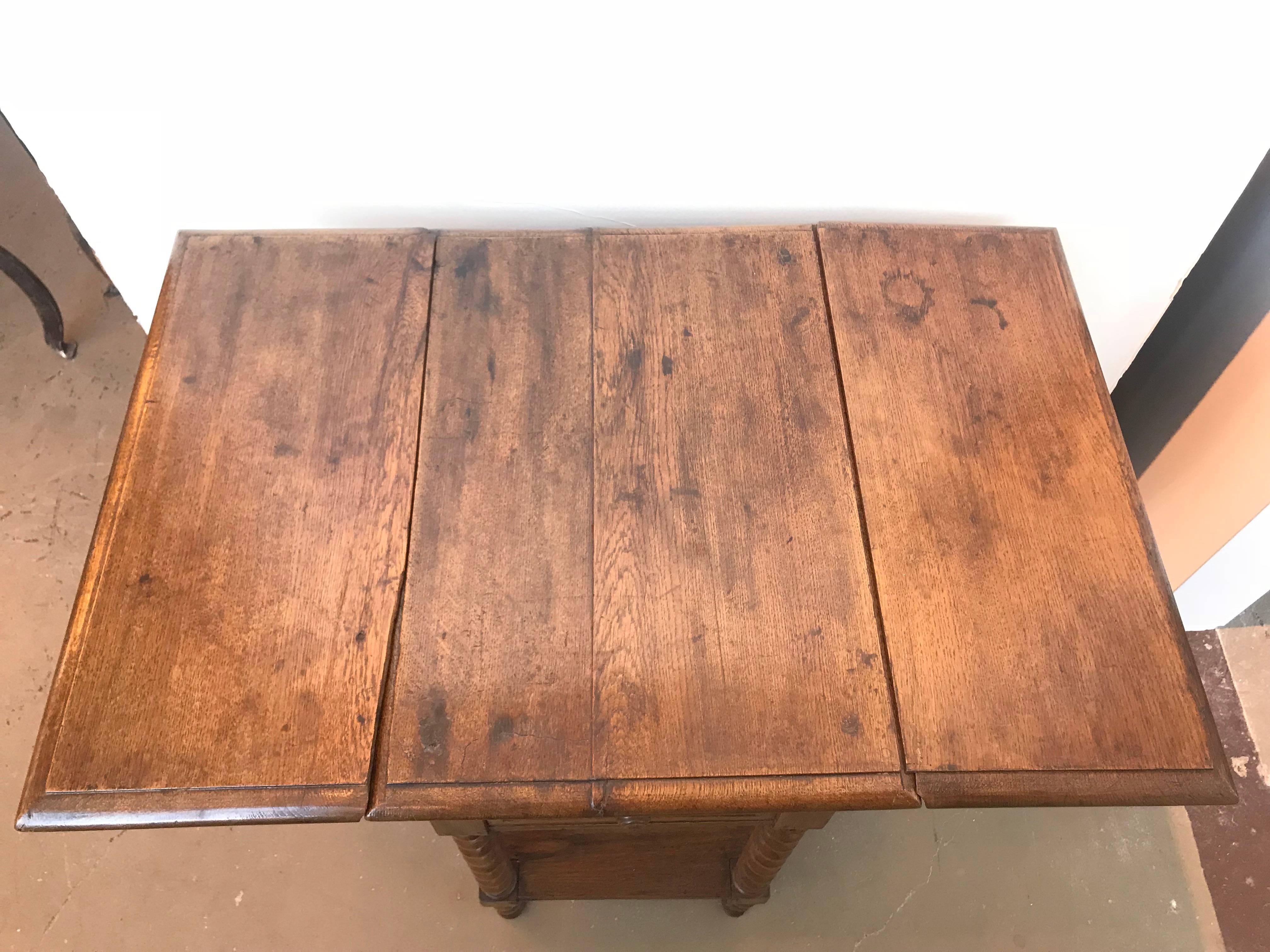 19th Century Barley Twist Oak Drop Leaf Work Table For Sale 11