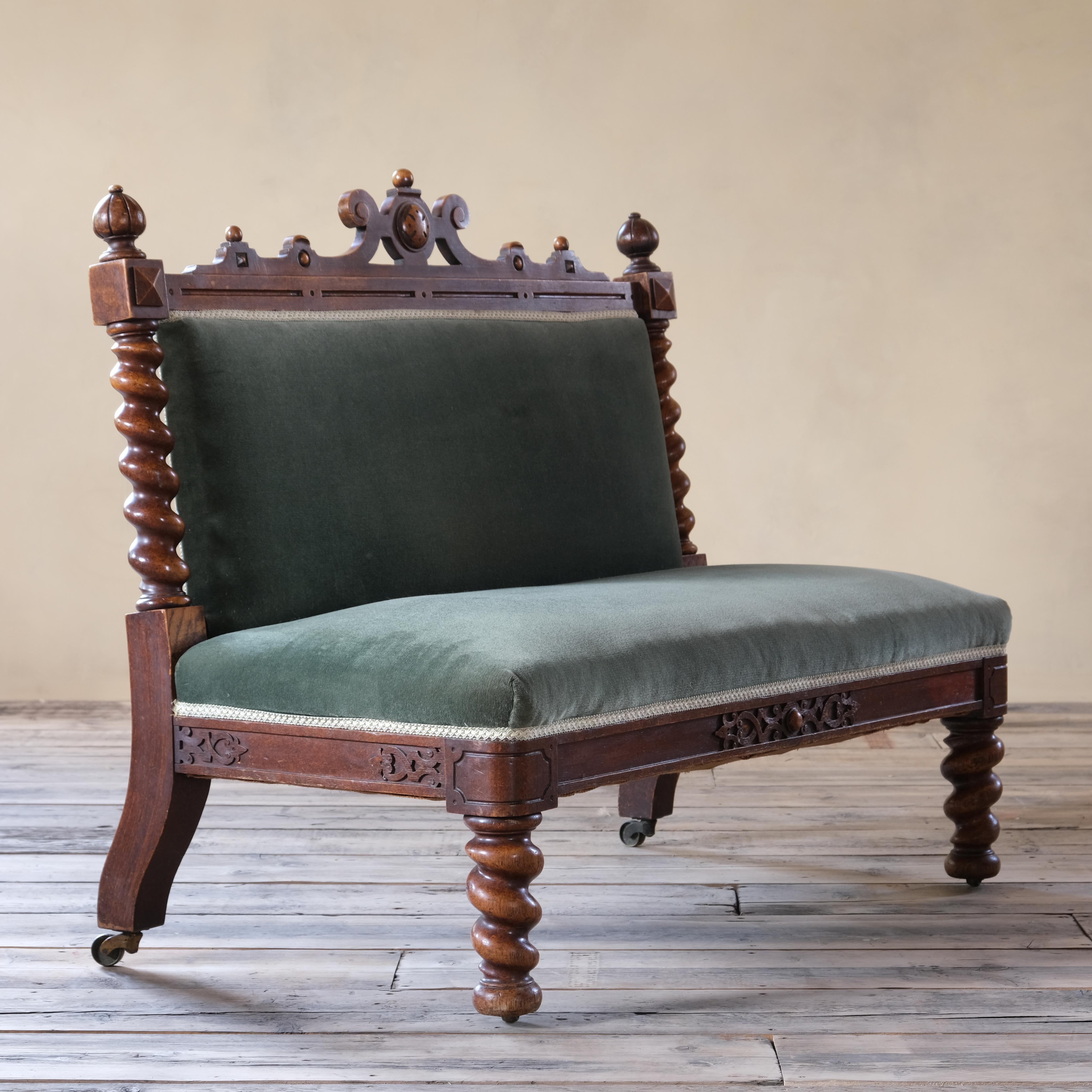 Victorian 19th Century Barley Twist Oak Hall Bench