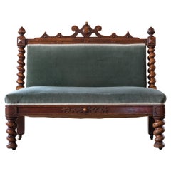 Antique 19th Century Barley Twist Oak Hall Bench