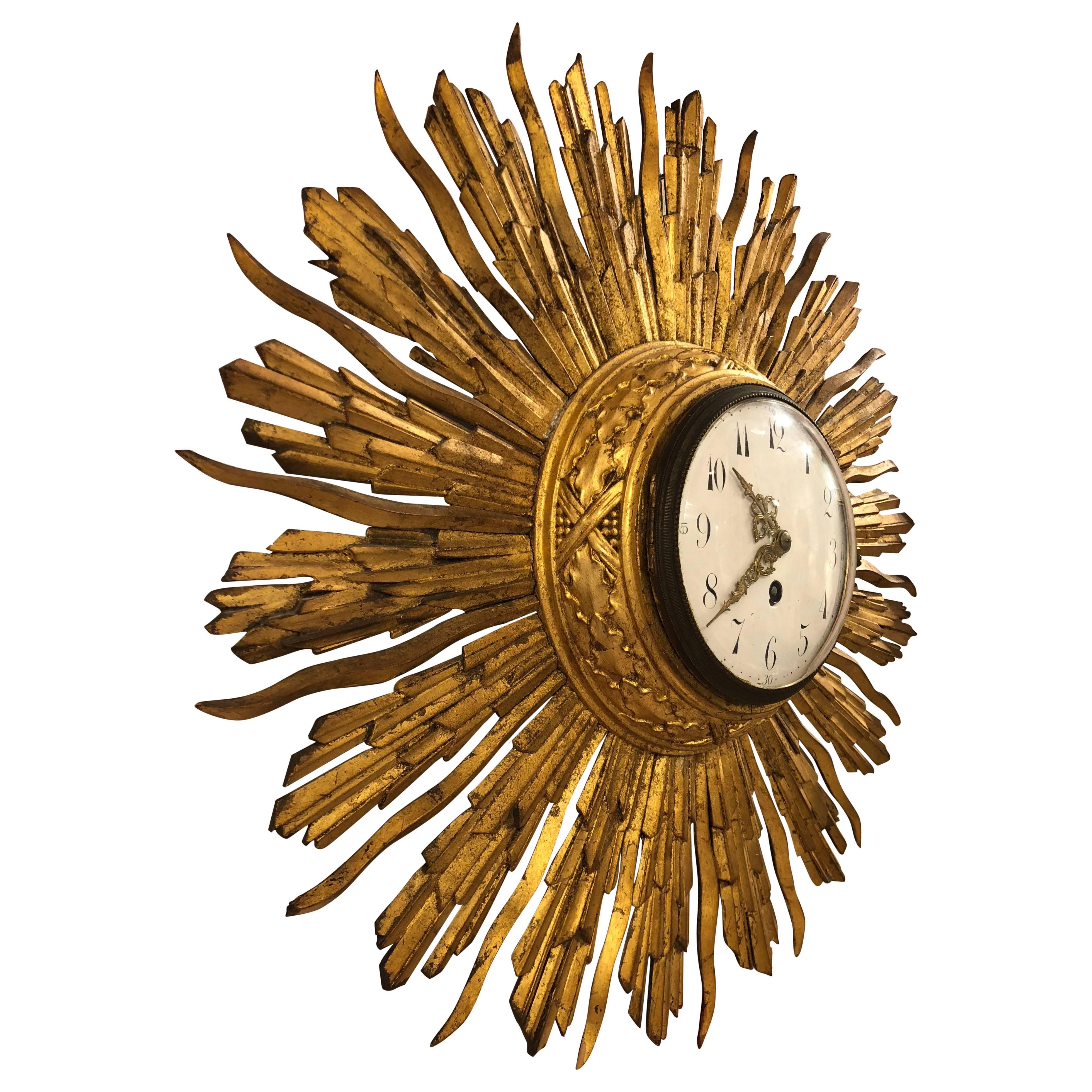 Gilt 19th Century Barometer French Starburst Clock