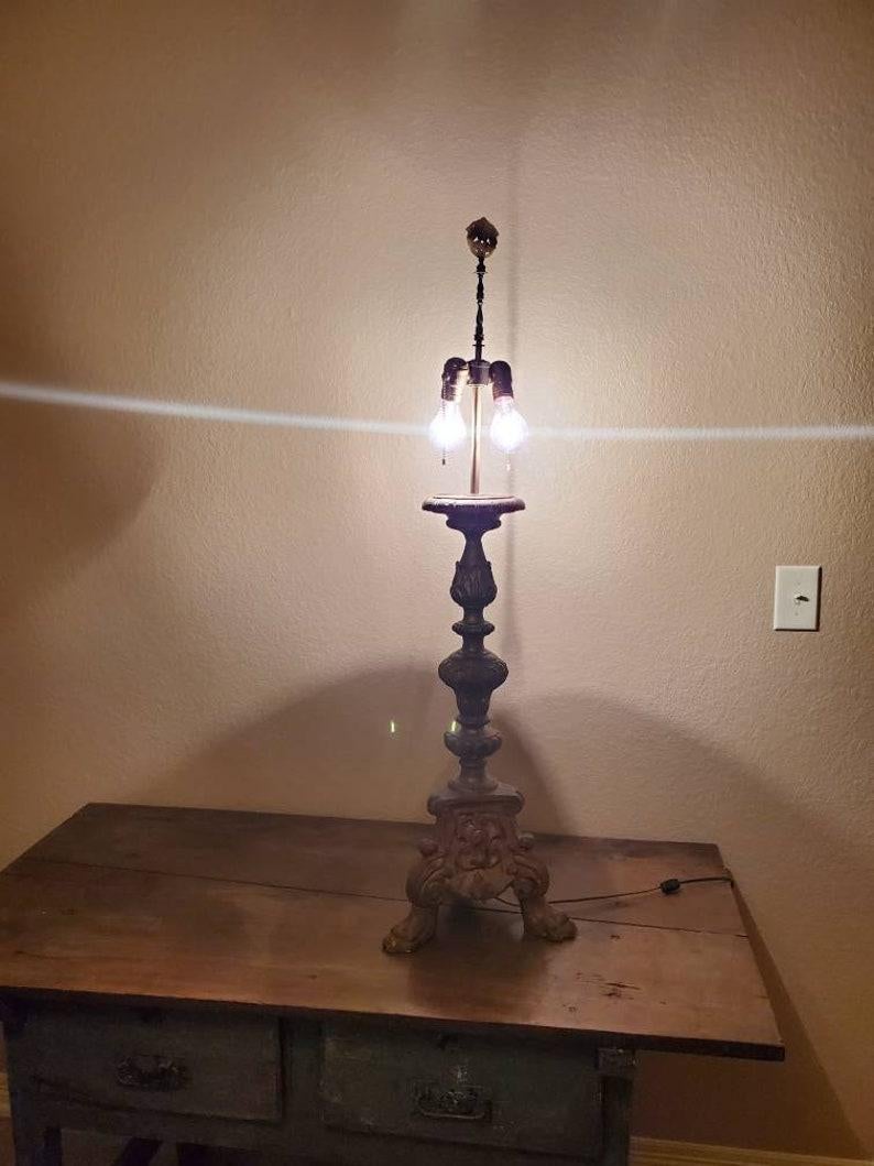 19th Century Baroque Altar Candlestick Fashioned as a Table Lamp For Sale 4