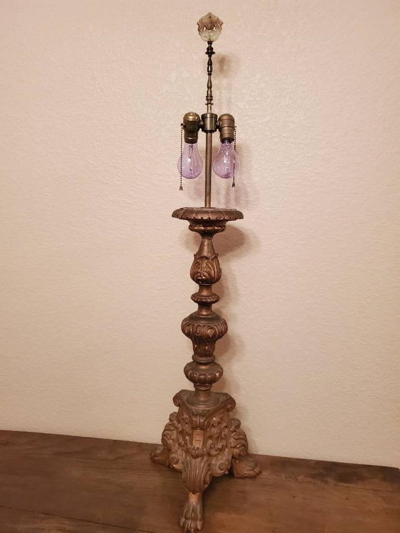 European 19th Century Baroque Altar Candlestick Fashioned as a Table Lamp For Sale