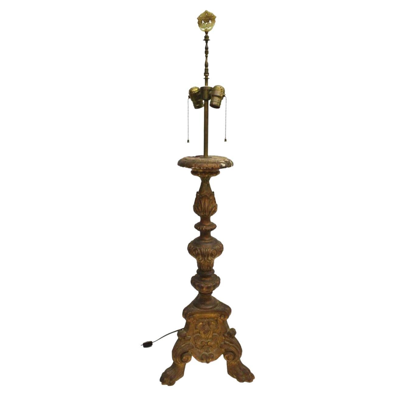19th Century Baroque Altar Candlestick Fashioned as a Table Lamp For Sale