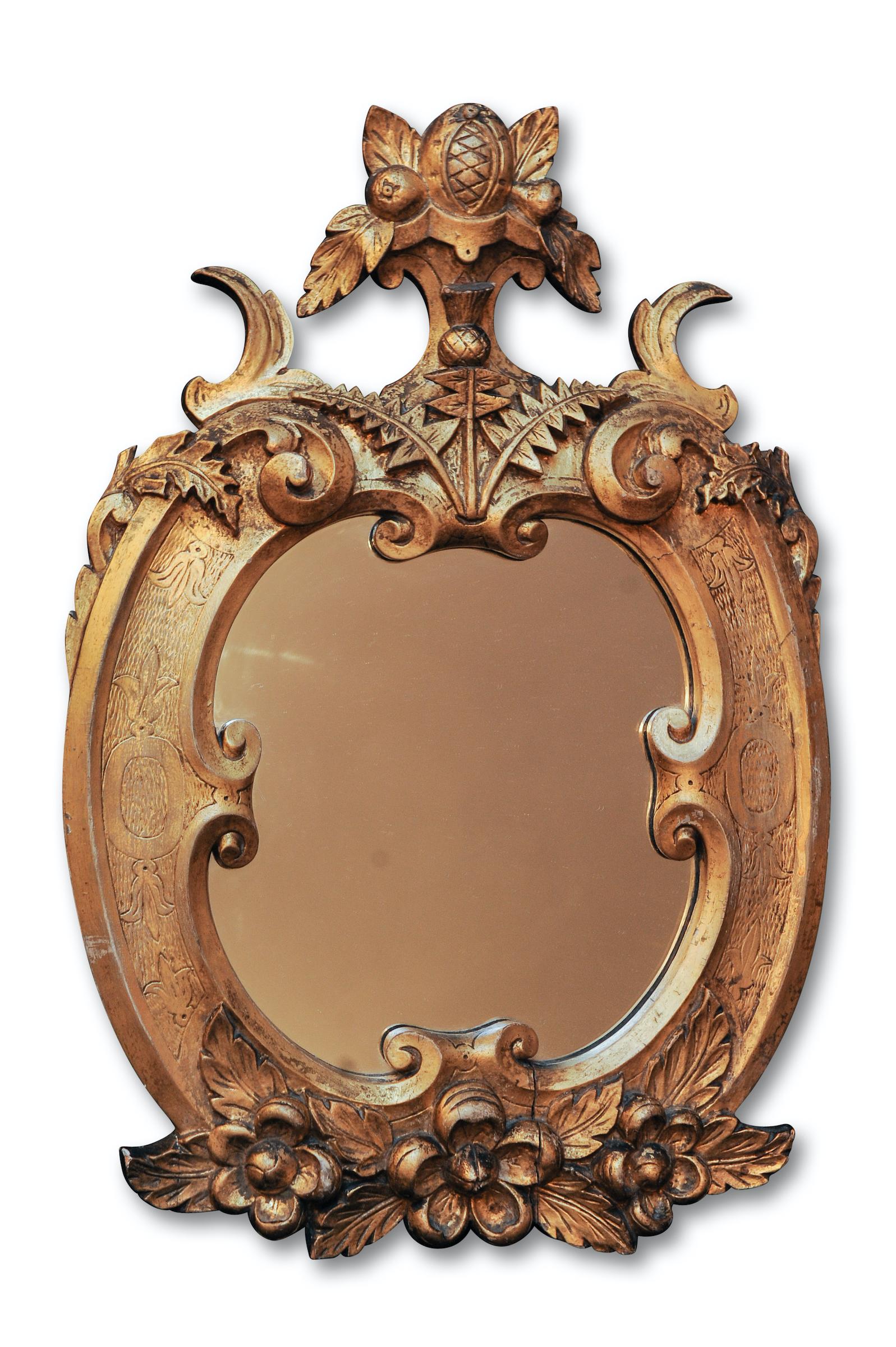 19th Century Baroque Carved Gilt Wood Wall Mirror Carved With Fruit Pediment  For Sale 2