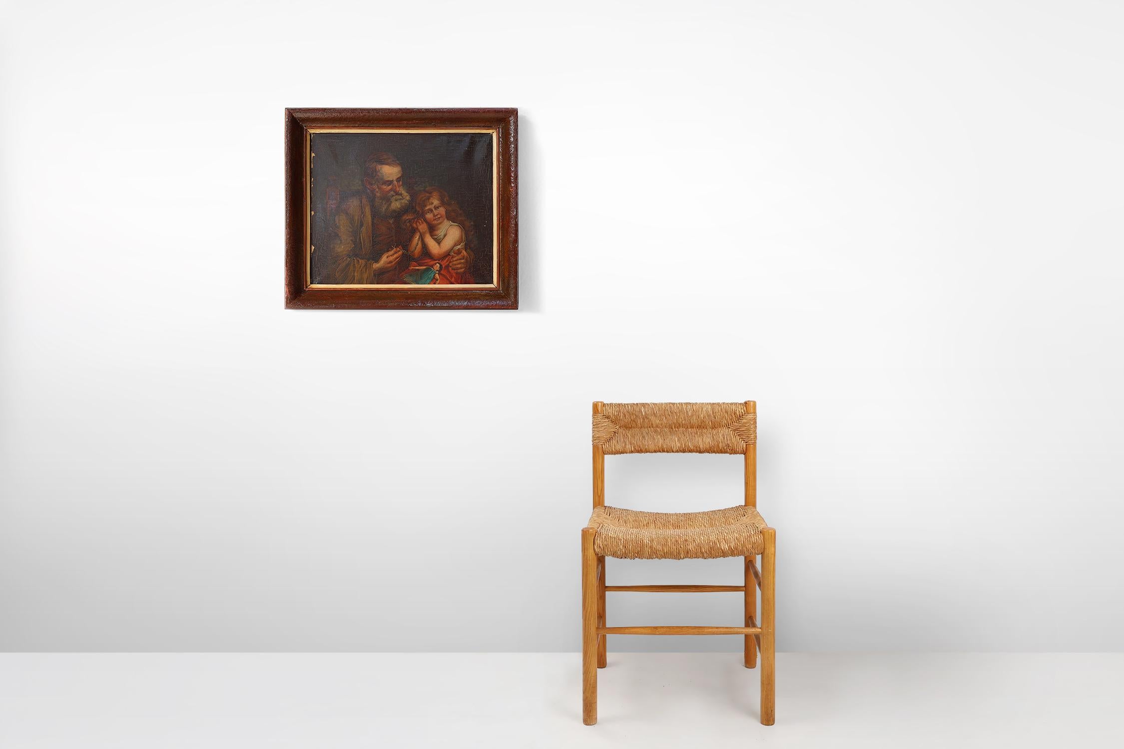 Belgium / 19th century / painting / oil on canvas, wooden frame / Baroque / Antique / Mid-century 

A beautiful painting in the style of the Flemish old masters. This enchanting painting captures a heartwarming moment between an old man and a little