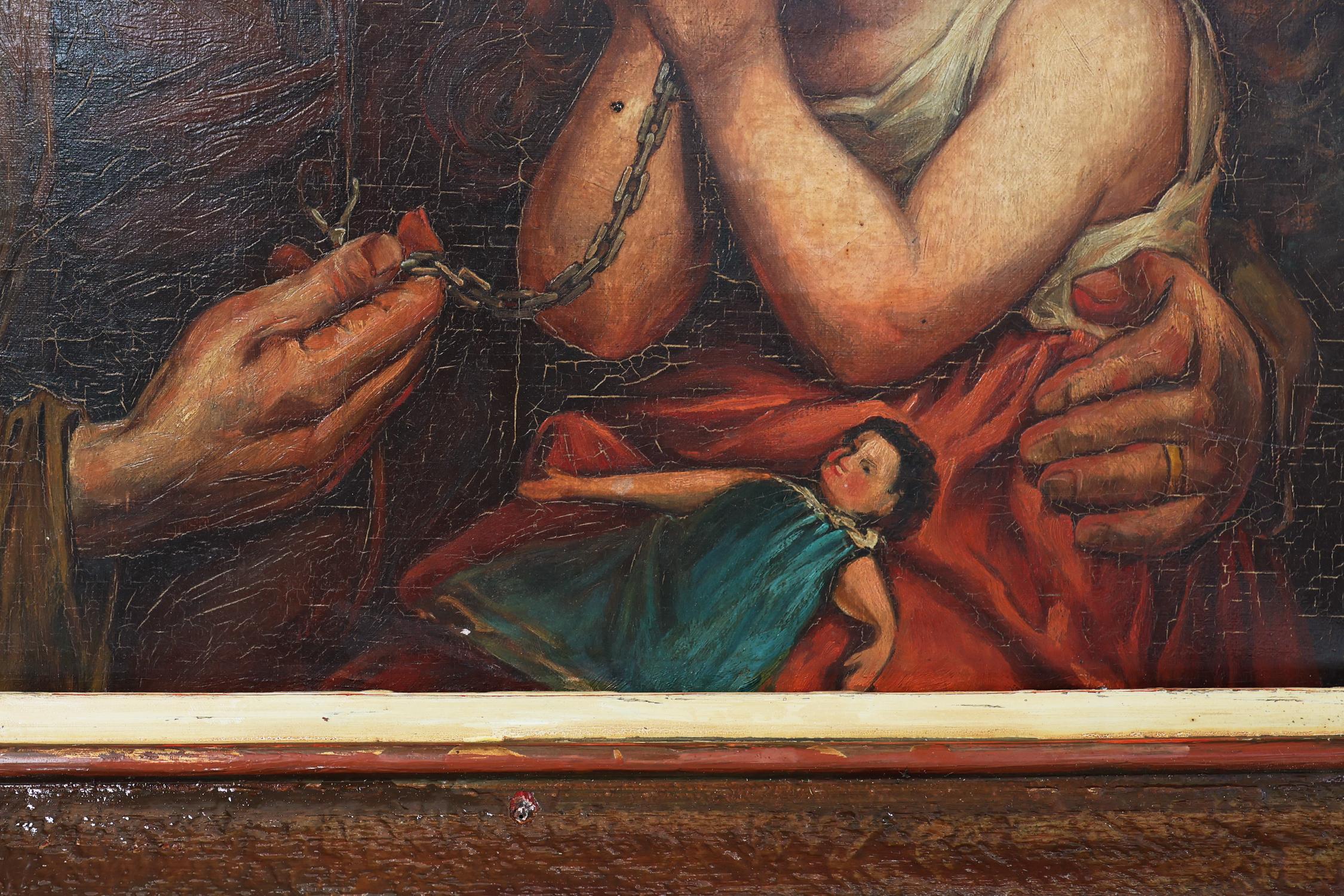 19th Century Baroque Flemish oil painting in antique wooden frame In Good Condition For Sale In Meulebeke, BE