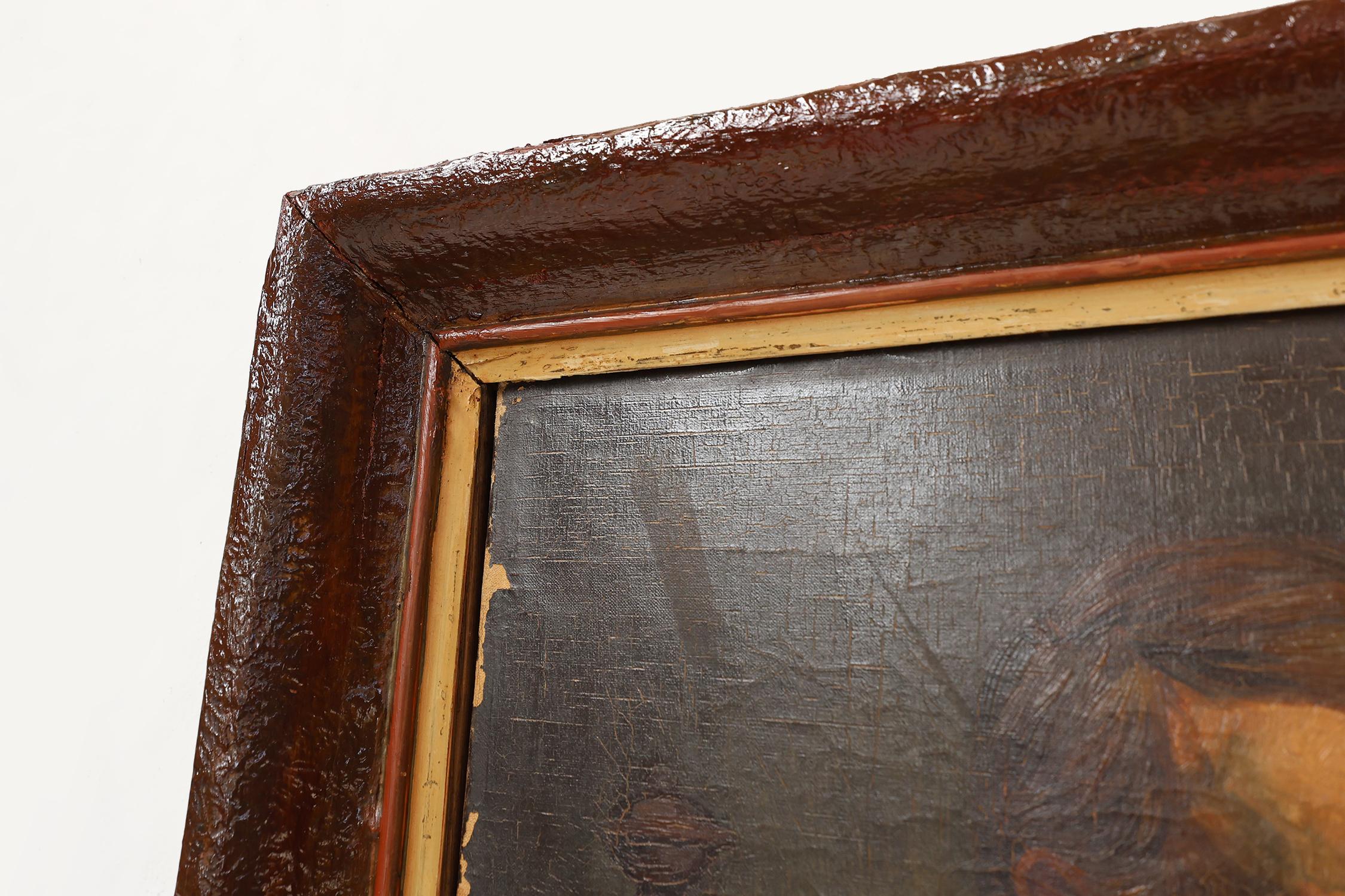 19th Century Baroque Flemish oil painting in antique wooden frame For Sale 2