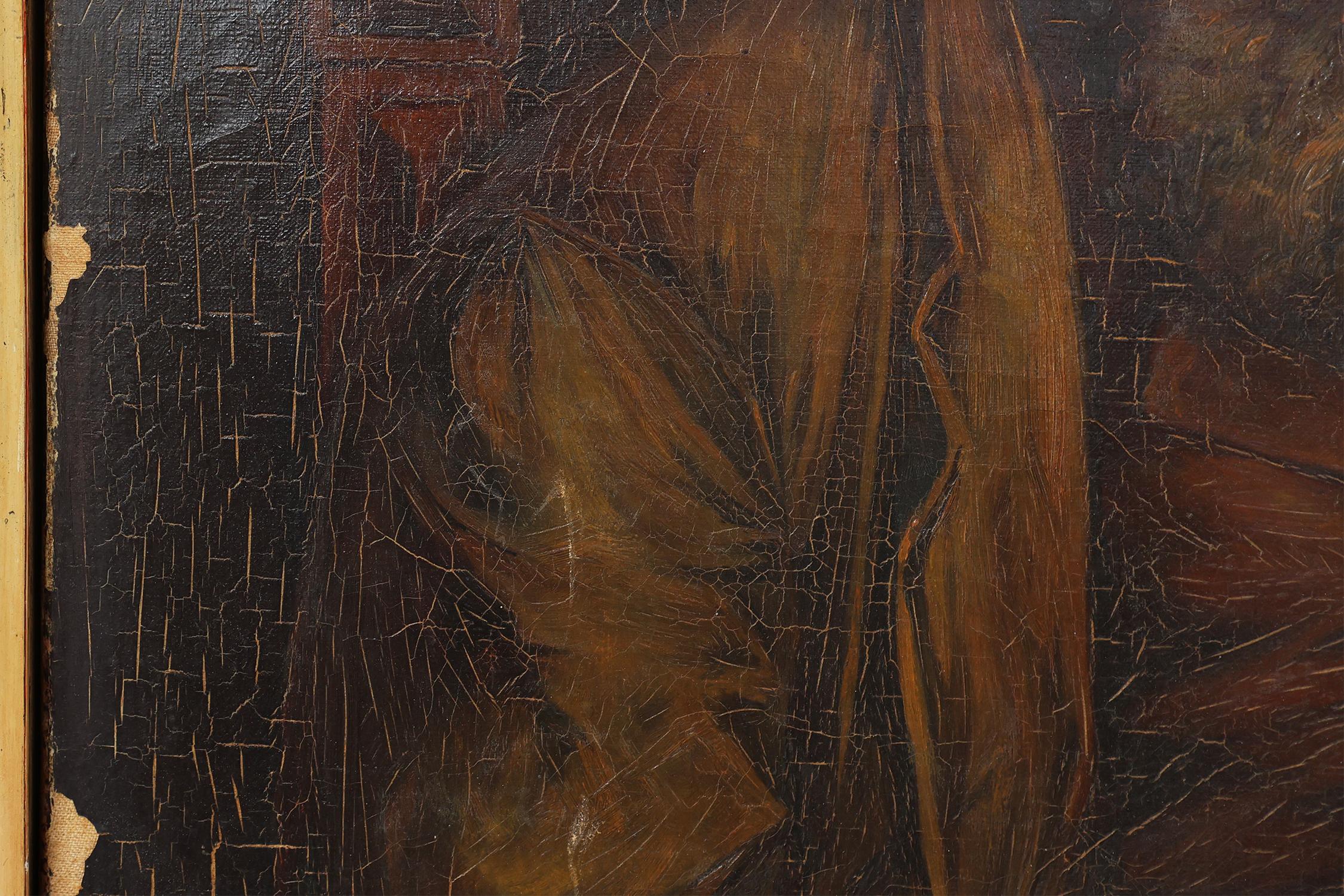 19th Century Baroque Flemish oil painting in antique wooden frame For Sale 3