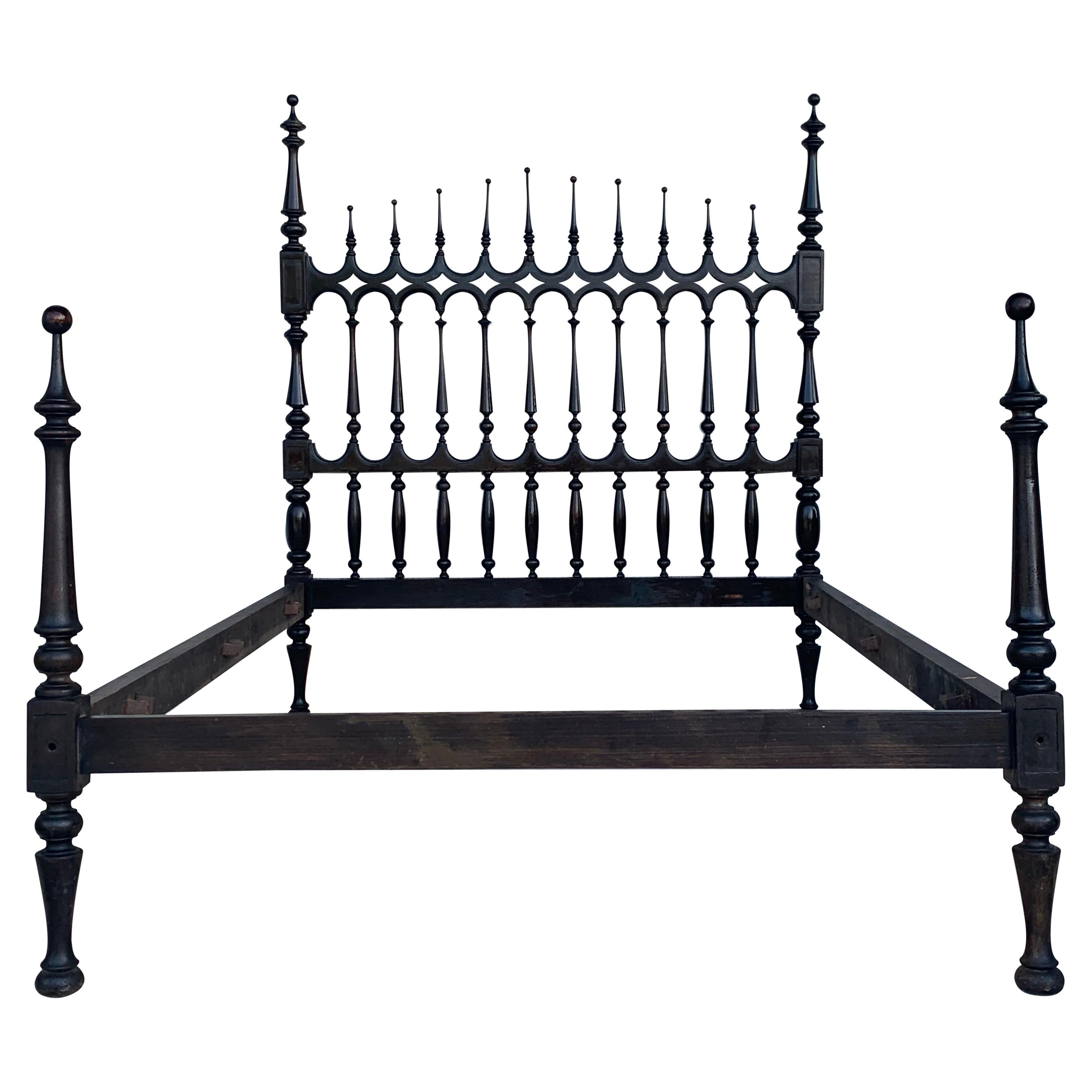 Letto completo barocco del XIX secolo, letto a baldacchino originale di Lisbona