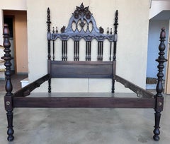 19th Century, Baroque Full Bed, Original Four Poster Spanish Bed
