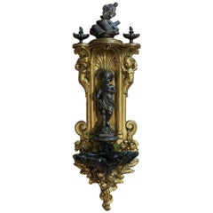 19th Century Baroque Gilt and Patinated Bronze Holy Water Font