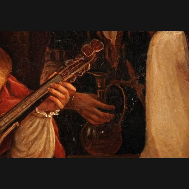 Barockes Ölgemälde auf Leinwand „Der König und die Musikseite“ von A. Sturm, 19. Jahrhundert (Handbemalt) im Angebot