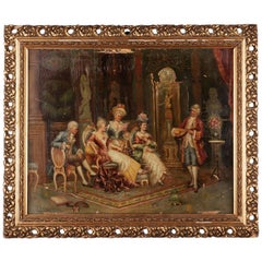 Antique 19th Century Baroque Oil Painting Rococo Scene