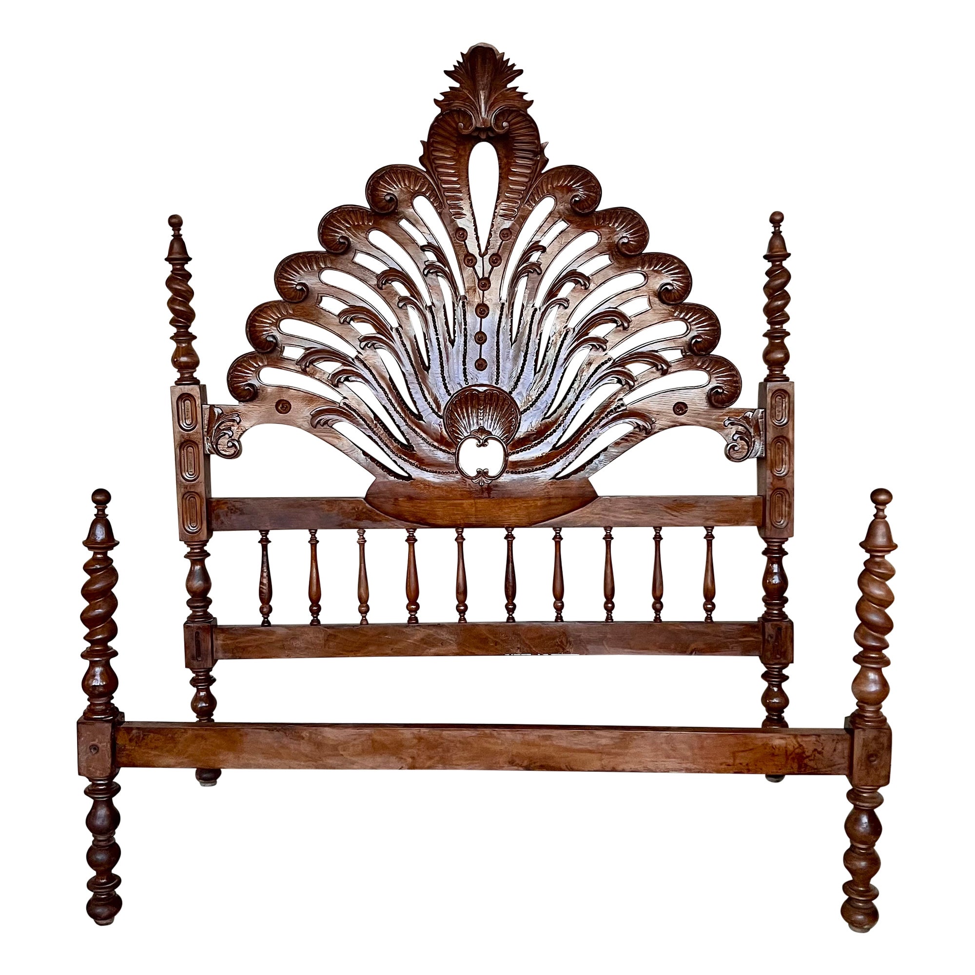 19th Century, Baroque Queen Bed, Original Four Poster Spanish Bed