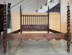 19th Century Baroque Queen Bed, Original Four Solomonic Poster Lisbon Bed