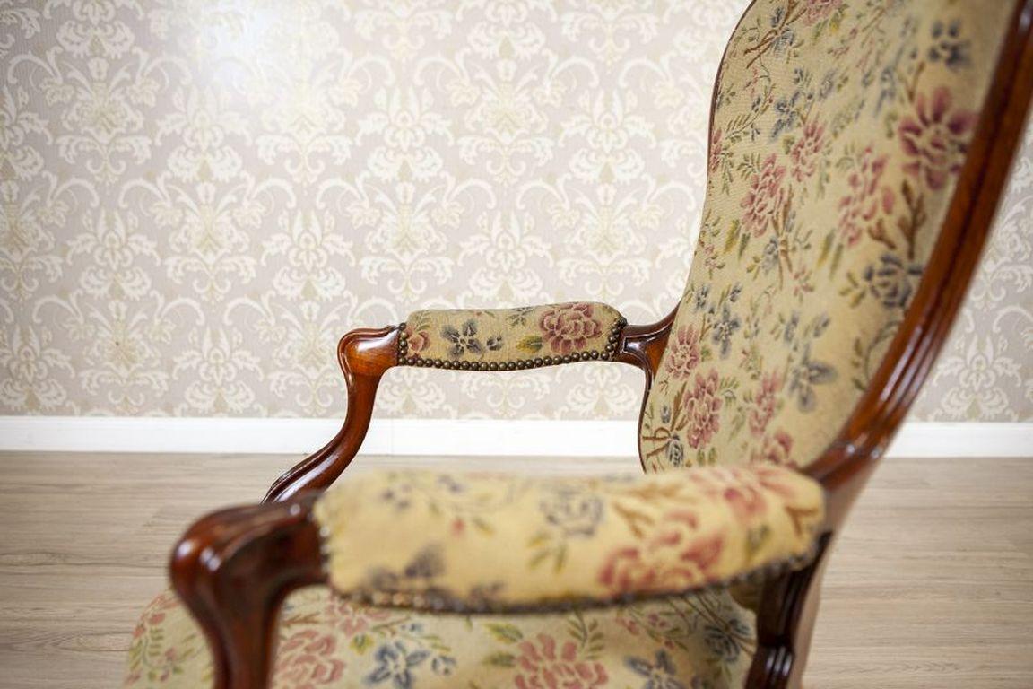 Sillón barroco del siglo XIX con asiento tapizado de flores en venta 4
