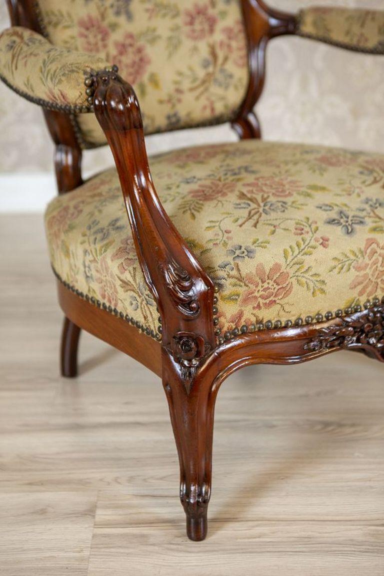 Sillón barroco del siglo XIX con asiento tapizado de flores en venta 6