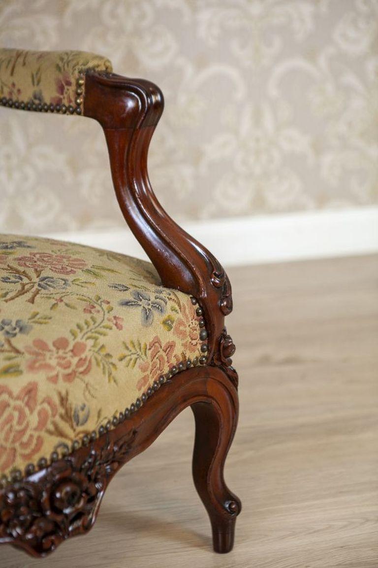 Sillón barroco del siglo XIX con asiento tapizado de flores en venta 7