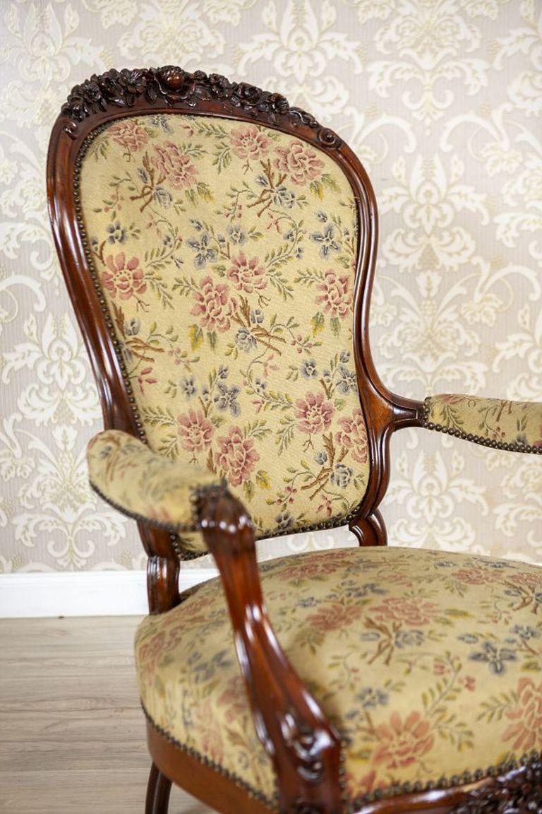 Sillón barroco del siglo XIX con asiento tapizado de flores en venta 1