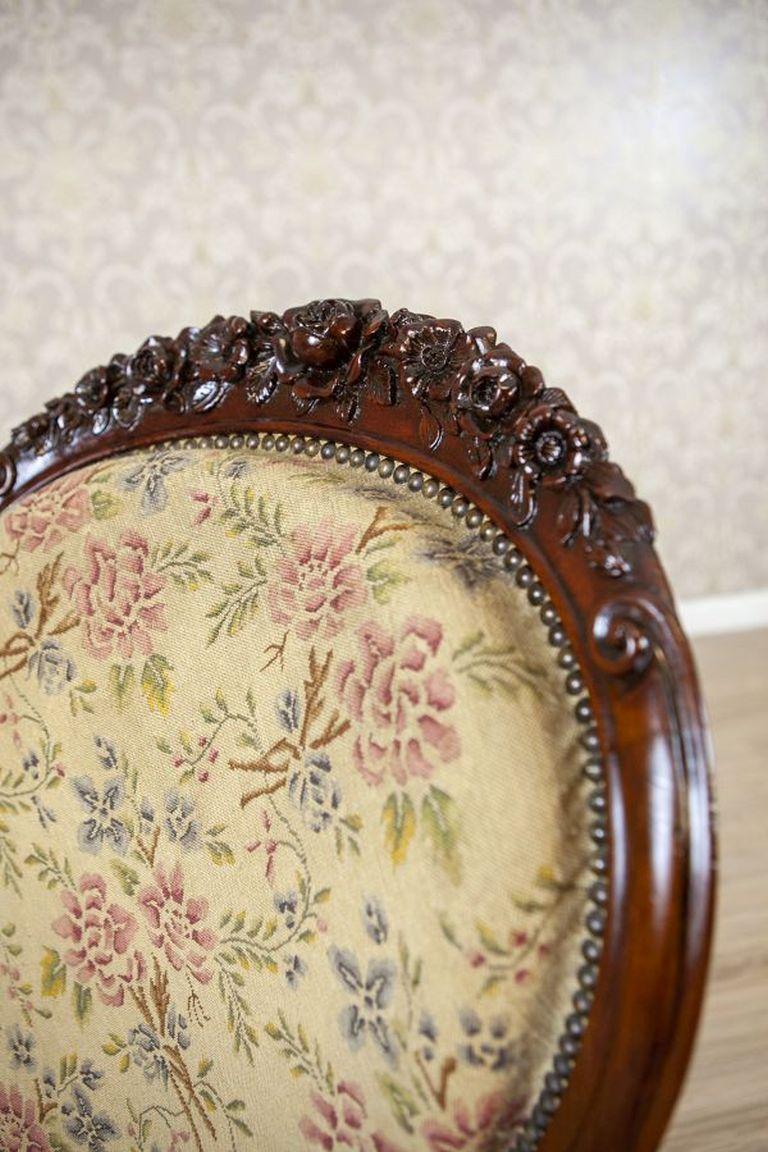 Sillón barroco del siglo XIX con asiento tapizado de flores en venta 2