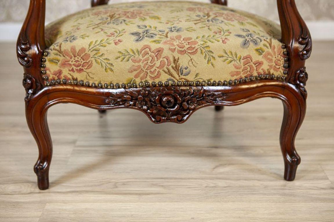 Sillón barroco del siglo XIX con asiento tapizado de flores en venta 3