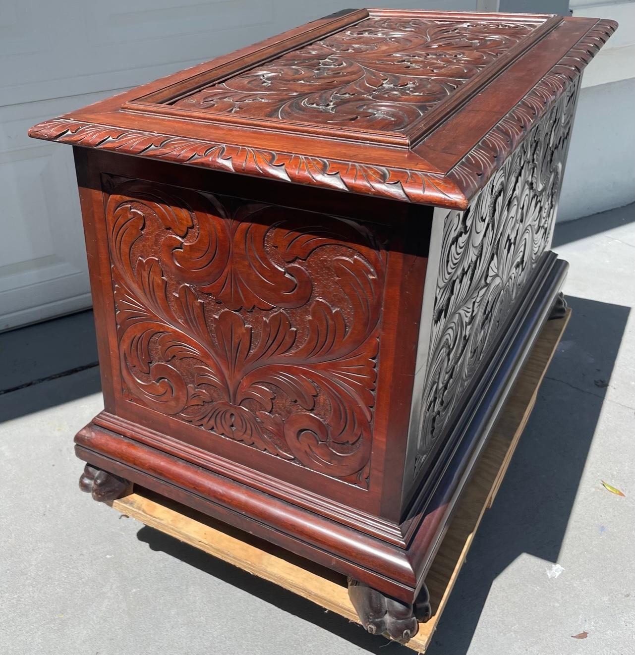 19th Century Baroque Revival Carved Wooden Blanket Chest For Sale 8