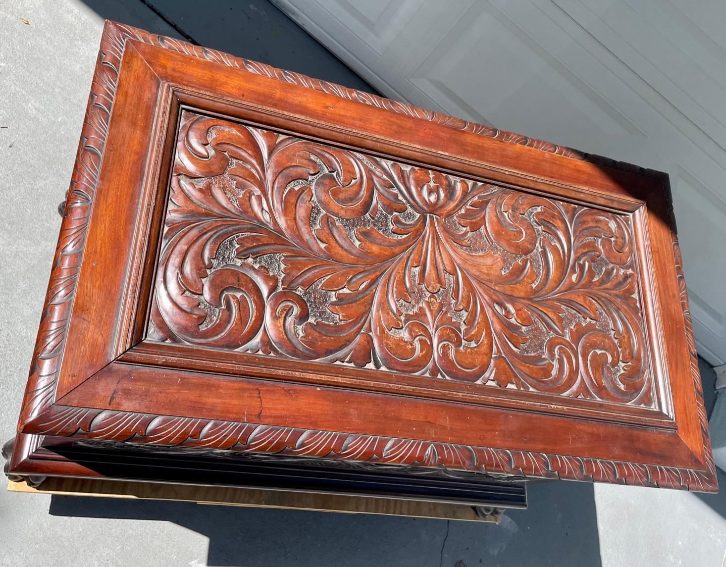 19th Century Baroque Revival Carved Wooden Blanket Chest For Sale 8