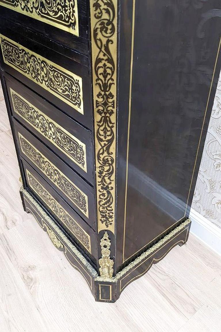 Brass 19th-Century Baroque Revival Inlaid Dresser in the Boulle Type For Sale