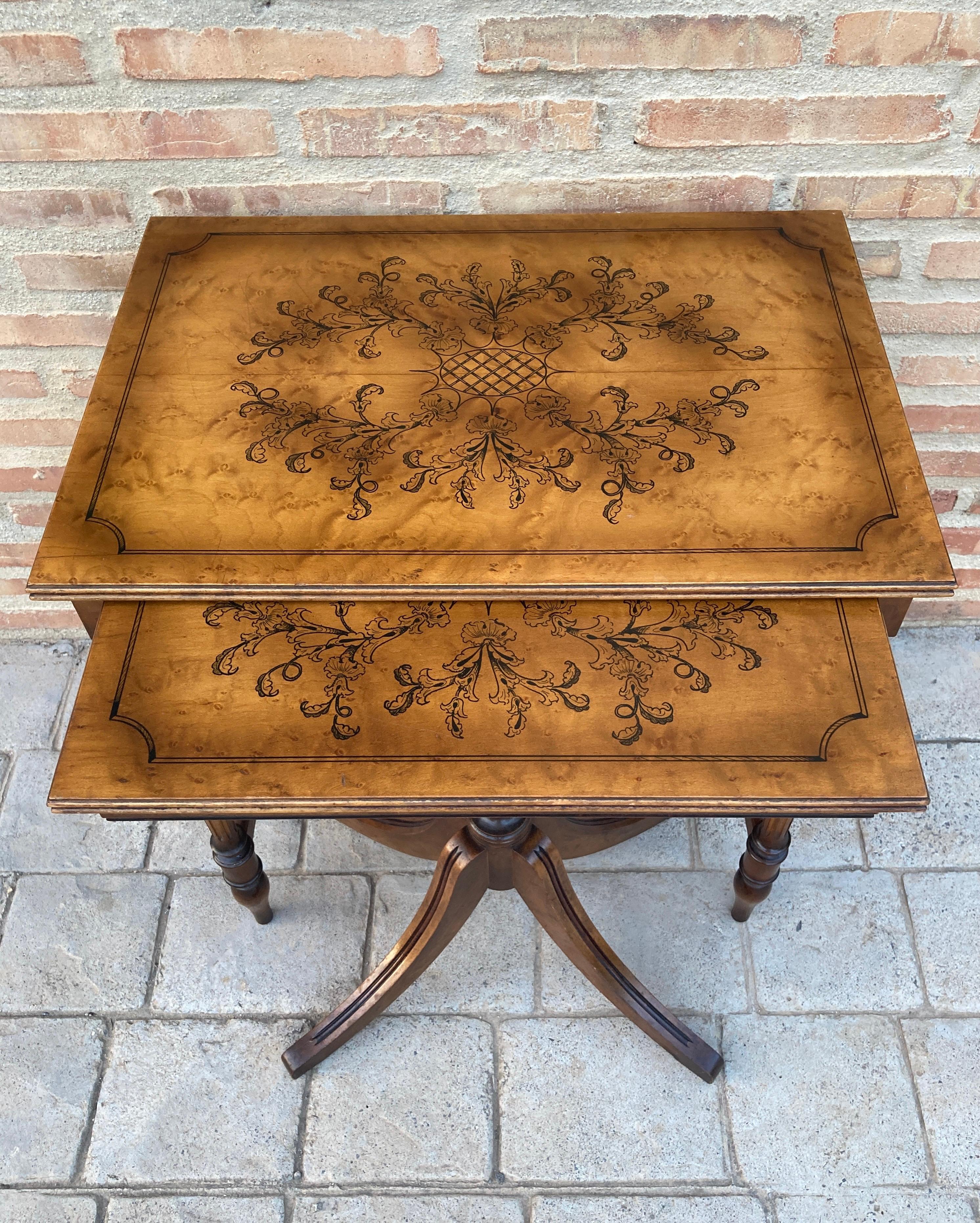 Walnut 19th Century Baroque Spanish Console or Side Table with Marquetry Top