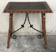 19th Century Baroque Spanish Side Table with Ebonized Top and Lyre Legs