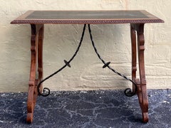 19th Century Baroque Spanish Side Table with Ebonized Top and Lyre Legs