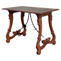 19th Century Baroque Spanish Side Table with Ebonized Top and Lyre Legs