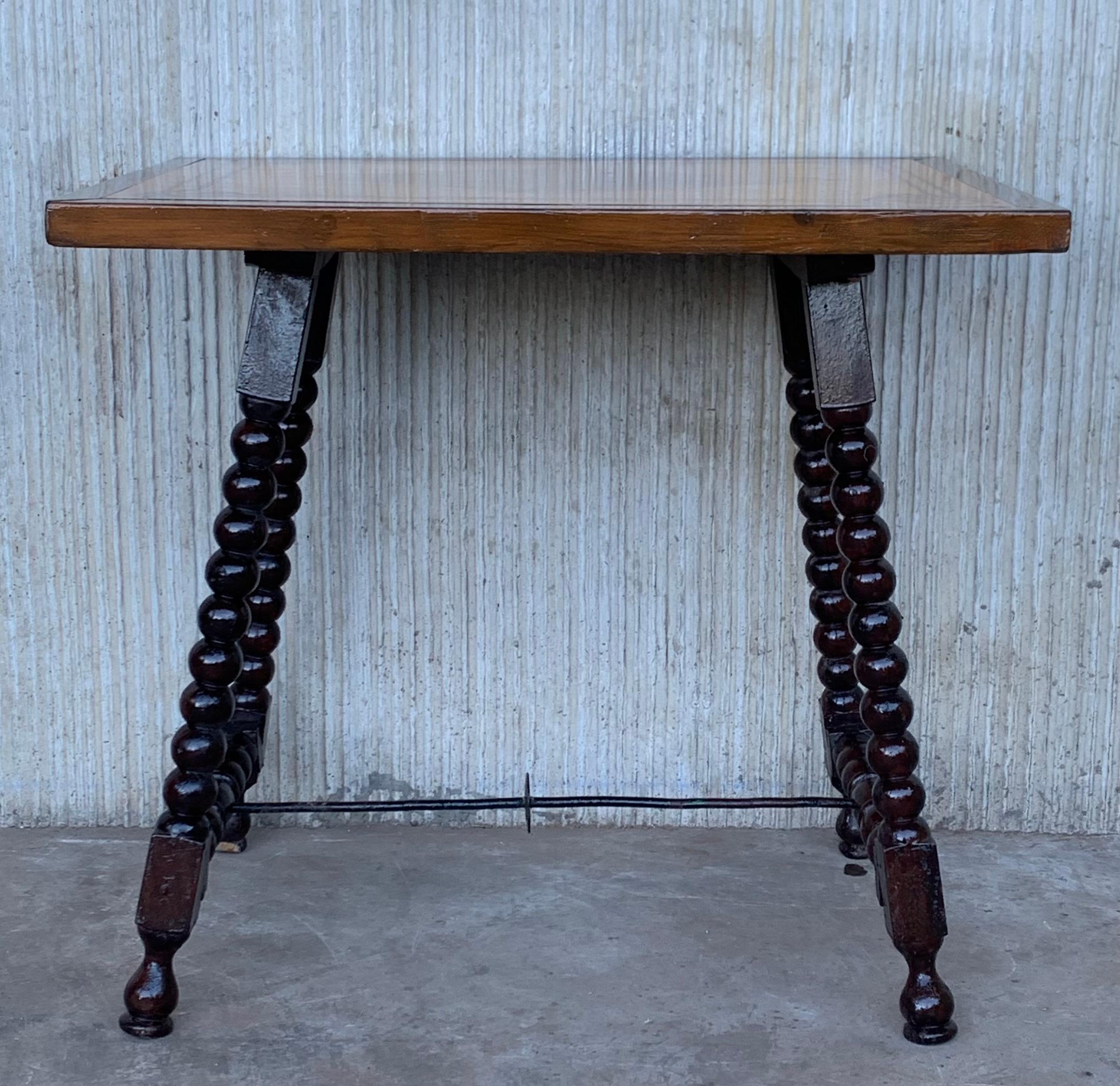 19th Century Baroque Spanish Side Table with Marquetry & Painted Top In Good Condition For Sale In Miami, FL
