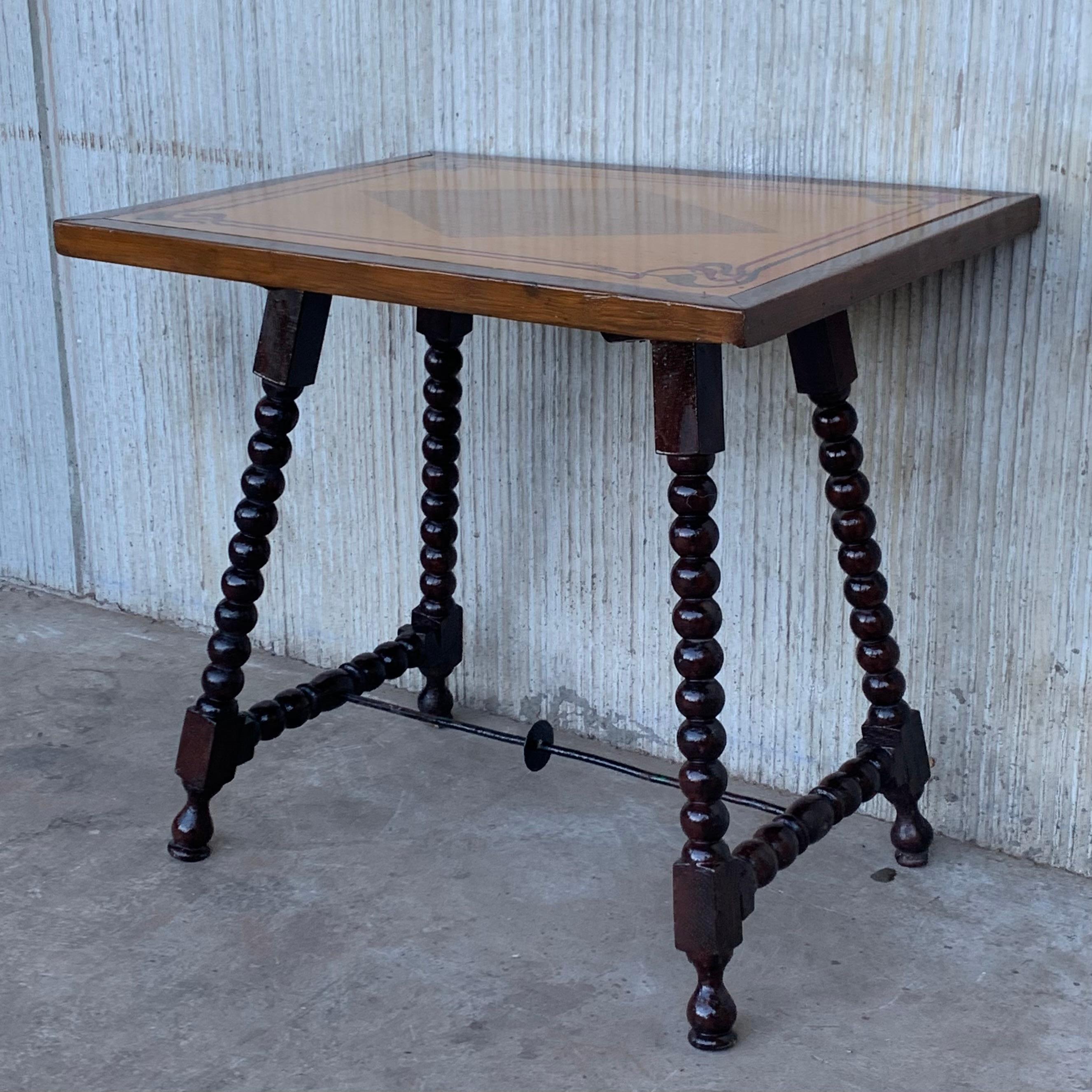 19th Century Baroque Spanish Side Table with Marquetry & Painted Top For Sale 1