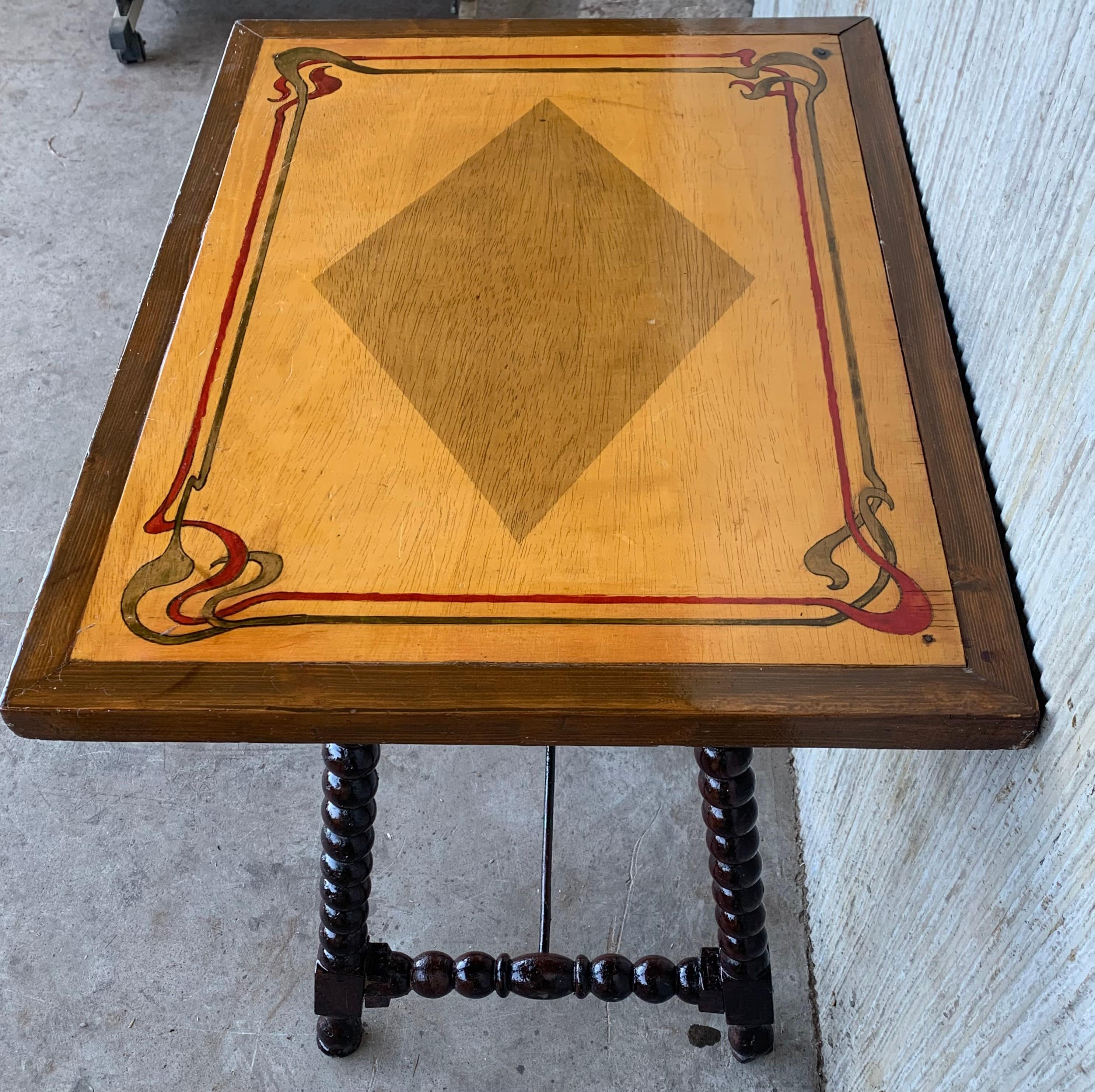 19th Century Baroque Spanish Side Table with Marquetry & Painted Top For Sale 2